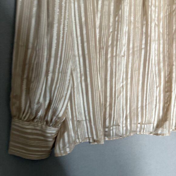 Express Women Blouse Extra Large Gold Satin Striped Long Sleeve Button Neck New - Picture 4 of 10